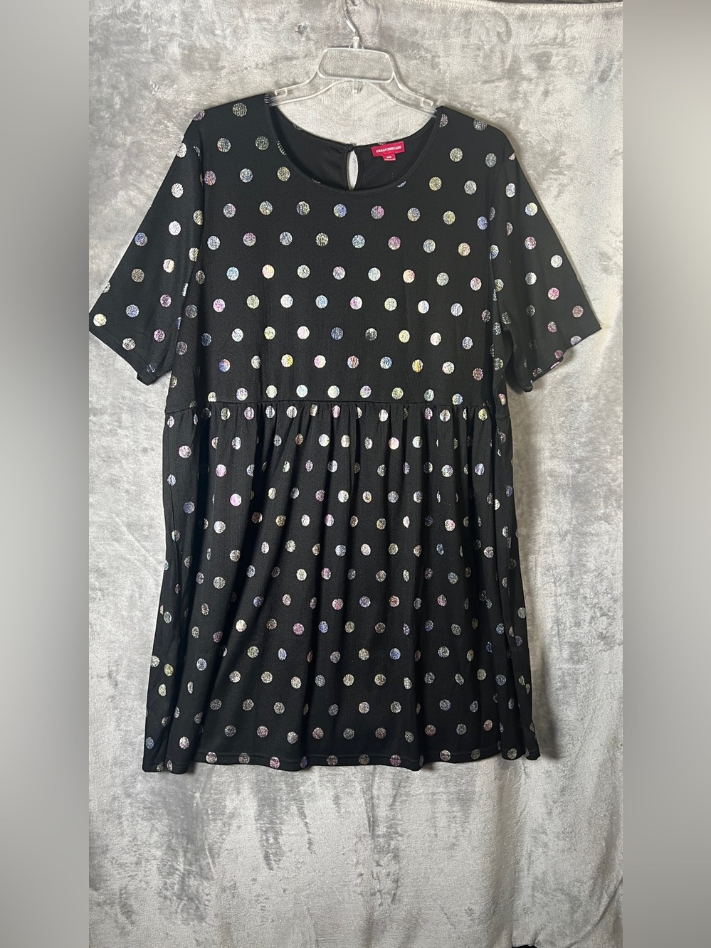 Black Polka Dot Asymmetrical Short Sleeve Dress